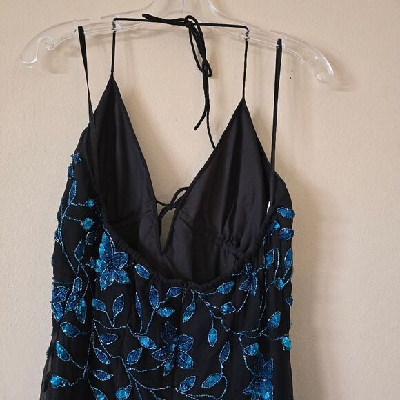 CACHE Vintage Asymmetrical Dress Embellished Glam Size Large Black Blue Y2K 90s - Picture 8 of 13